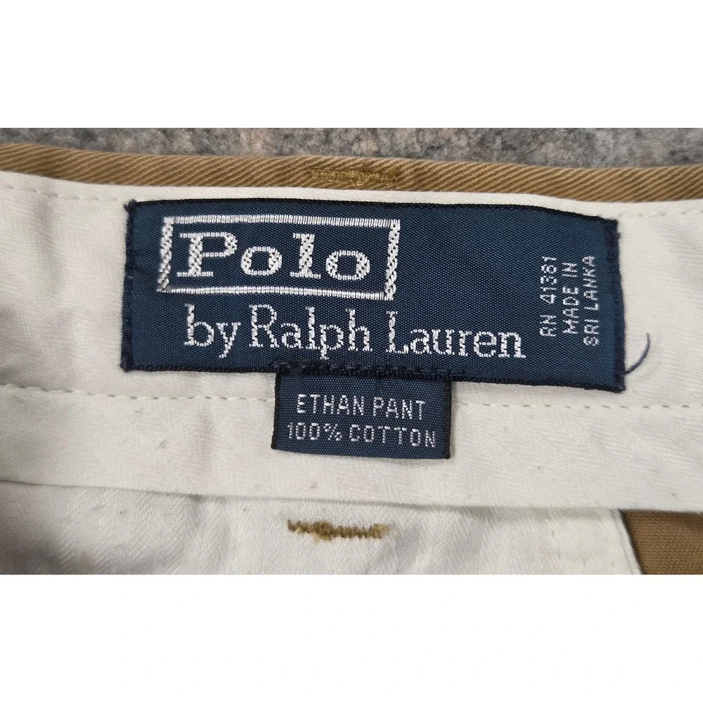 Polo Ralph Lauren Ethan Pant Mens 40x30 Tan Khaki Pleated Cotton Chino Trousers